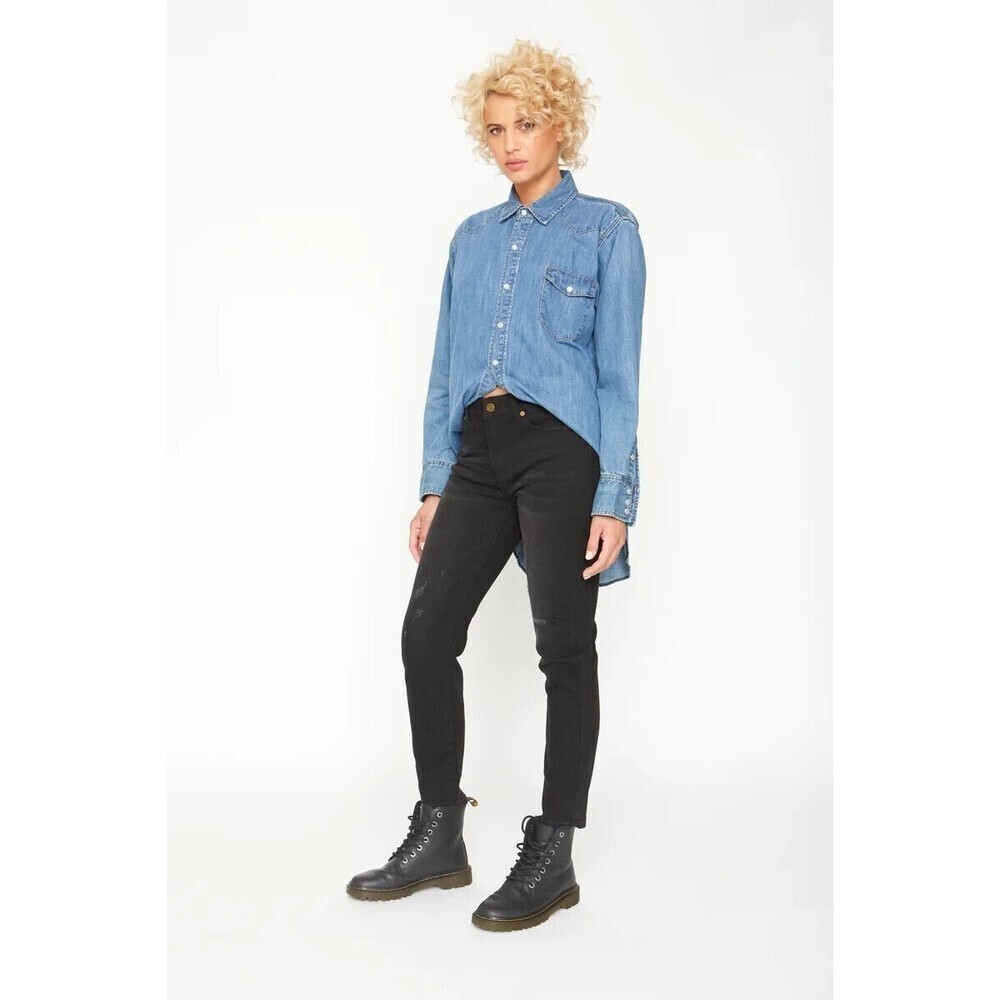 Free People x SANDRINE ROSE Women Black Skinny Distressed Jeans